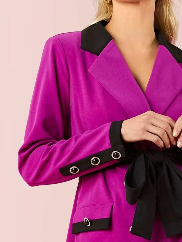 CM-CS218316 Women Elegant Seoul Style Notched Collar Buttoned Cuff Belted Blazer - Purple