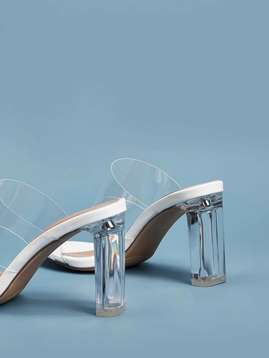 CM-SHS113008 Women Trendy Seoul Style Transparent Strap Chunky Heeled Mules