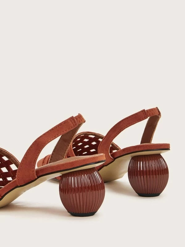 CM-SHS213336 Women Elegant Seoul Style Hollow Out Point Toe Slingback Ball Heels - Orange