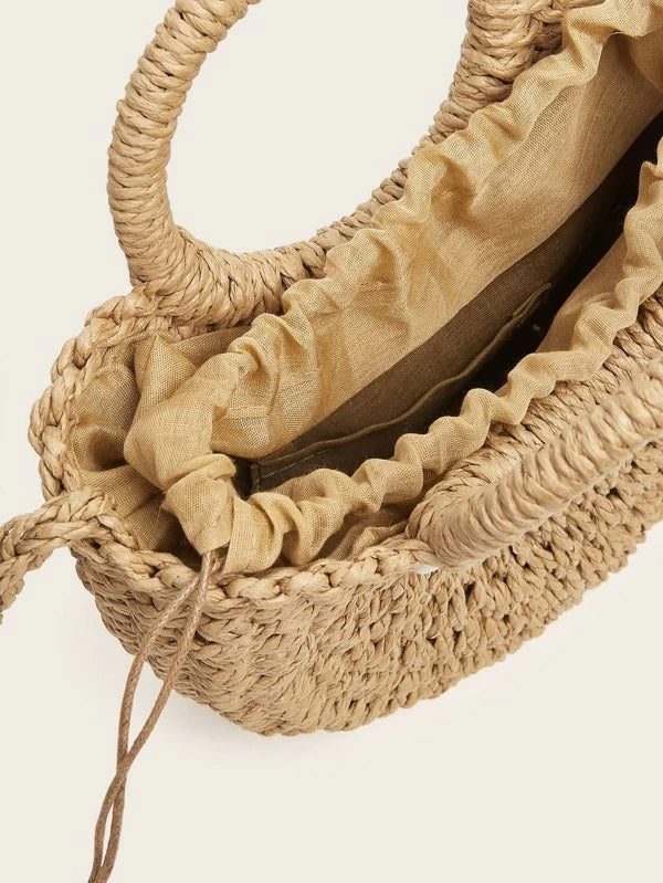 CM-BGS305430 Women Trendy Bohemian Style Shell Decor Braided Satchel Bag - Brown