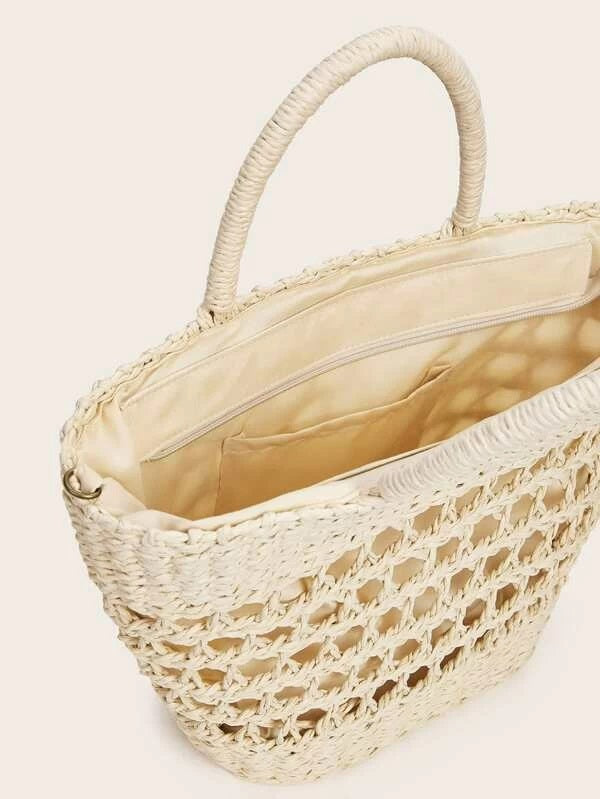 CM-BGS305788 Women Trendy Bohemian Style Minimalist Braided Satchel Bag - Beige