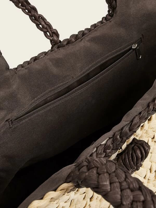 CM-BGS310026 Women Trendy Bohemian Style Large Capacity Braided Tote Bag - Khaki