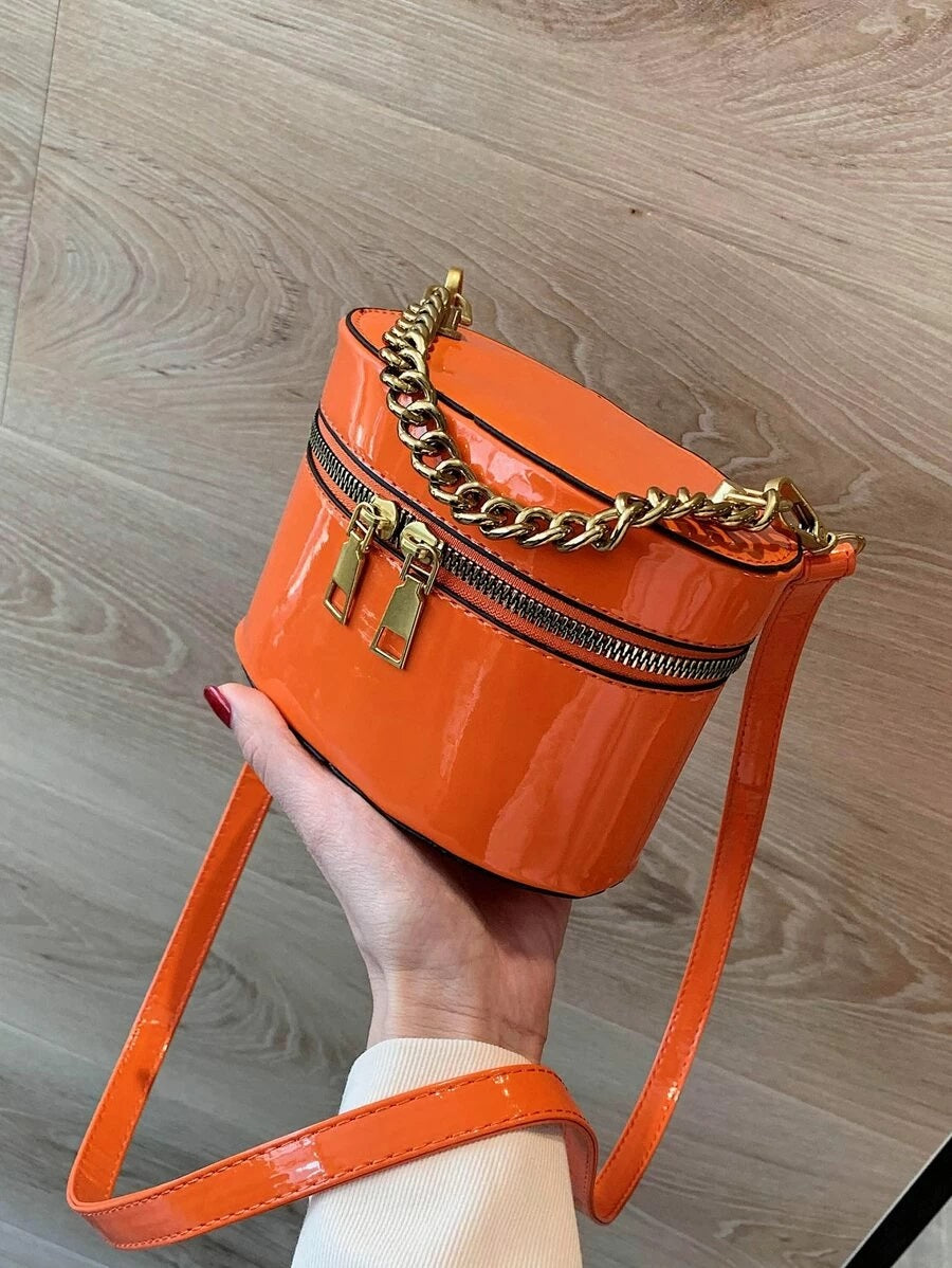 CM-BGS318163 Women Trendy Seoul Style Mini Chain Handle Zip Around Satchel Bag