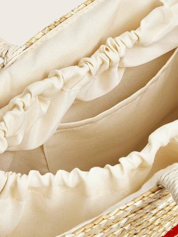 CM-BGS319193 Women Trendy Bohemian Style Letter Graphic Braided Tote Bag - Khaki