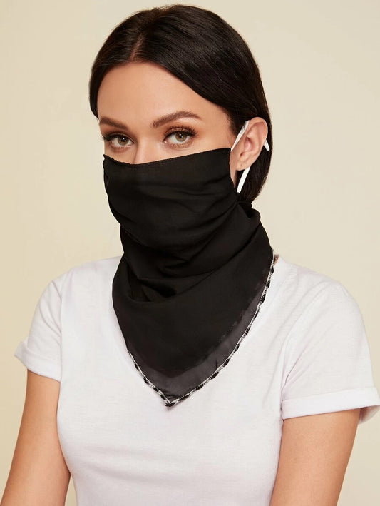 CM-FS316783 Women Contrast Trim Sunscreen Scarf Mask - Black
