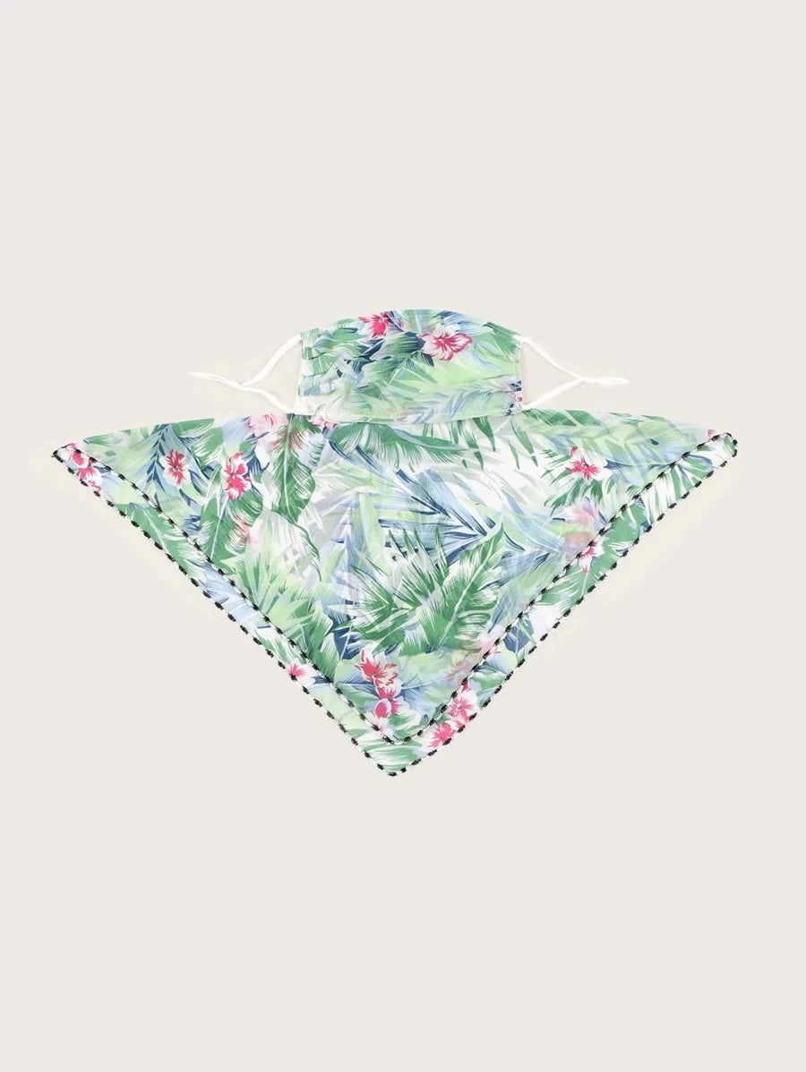CM-FS317237 Women Leaf Print Sunscreen Scarf Mask