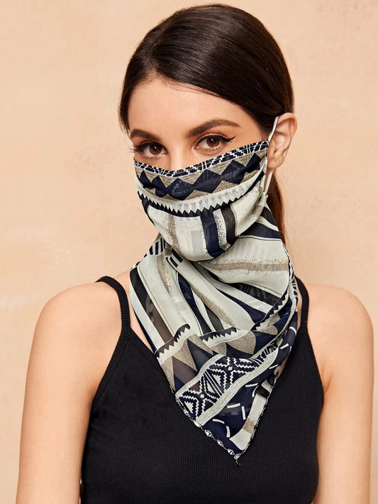 CM-FS316294 Women Geometric Striped Print Sunscreen Scarf Mask