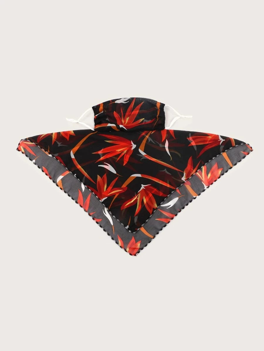 CM-FS316611 Women Floral Pattern Sunscreen Scarf Mask