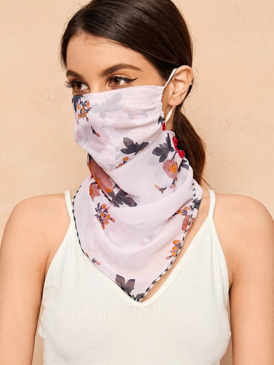 CM-FS316903 Women Floral Pattern Sunscreen Scarf Mask