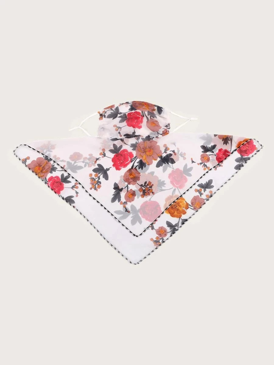 CM-FS316903 Women Floral Pattern Sunscreen Scarf Mask