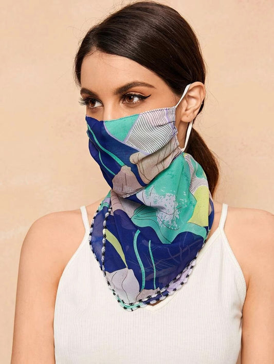 CM-FS317040 Women Floral Pattern Sunscreen Scarf Mask