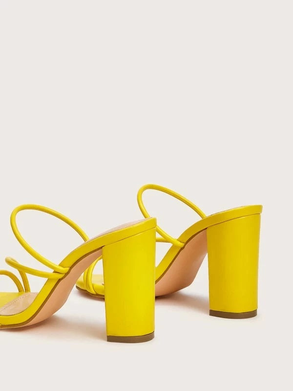 CM-SHS107252 Women Elegant Seoul Style Open Toe Chunky Heeled Mules - Yellow