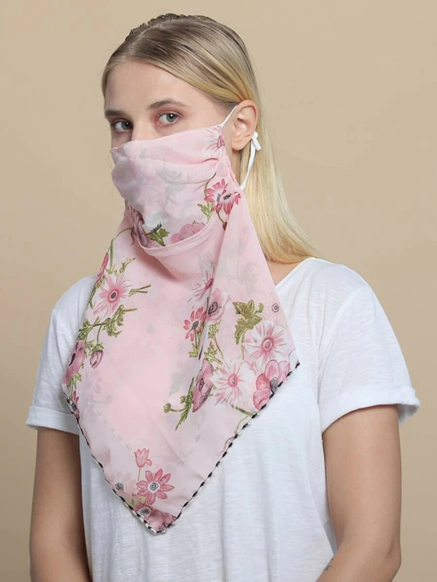 CM-FS325160 Women Floral Pattern Sunscreen Scarf Mask
