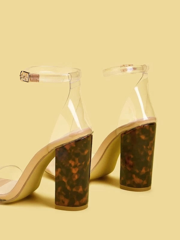 CM-SHS327639 Women Elegant Seoul Style Ankle Strap Tortoiseshell Chunky Heels