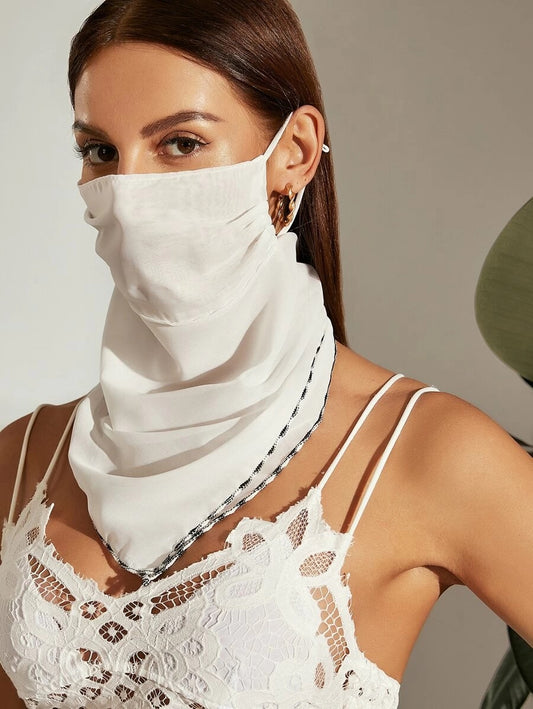 CM-FS316265 Women Contrast Trim Sunscreen Scarf Mask - White