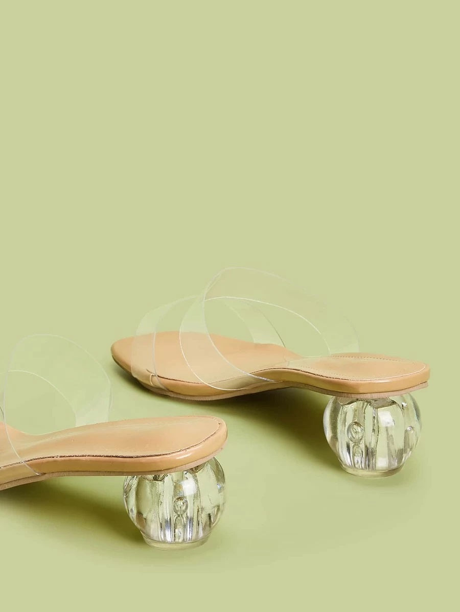 CM-SHS401143 Women Casual Seoul Style Clear Double Strap Mid Heel Mules