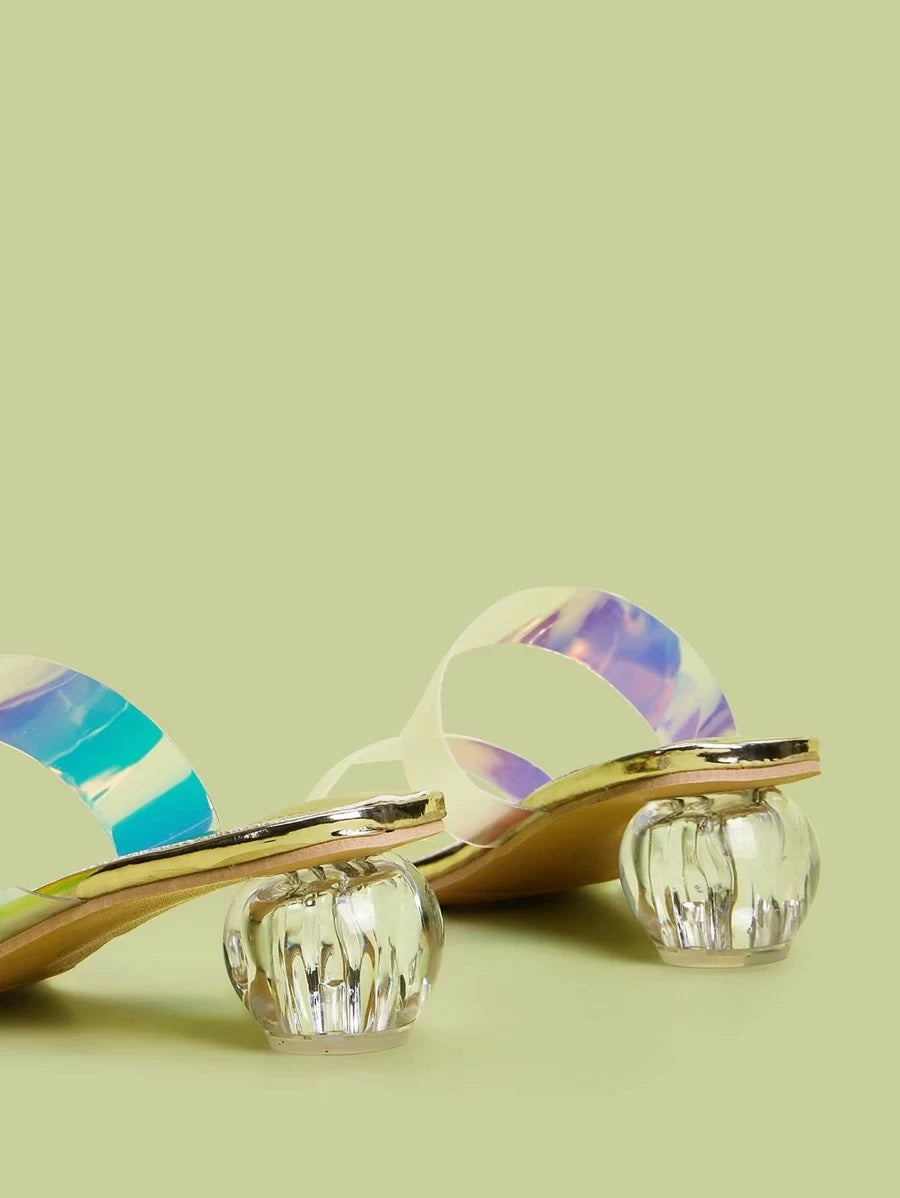 CM-SHS401928 Women Elegant Seoul Style Holographic Double Strap Heeled Mules