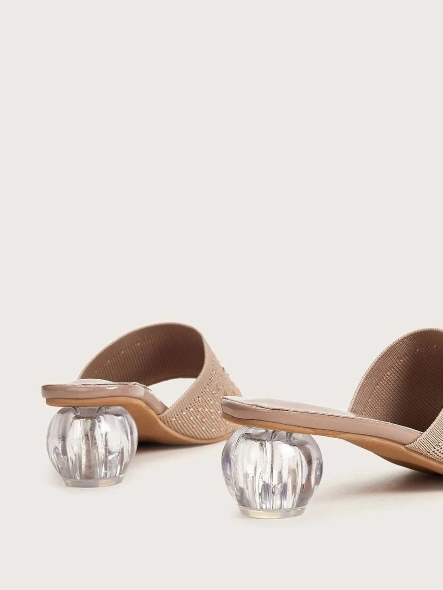 CM-SHS401262 Women Trendy Seoul Style Studded Decor Knit Heeled Mules - Nude