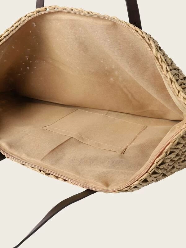 CM-BGS403295 Women Trendy Seoul Style Woven Raffia Tote Bag - Khaki