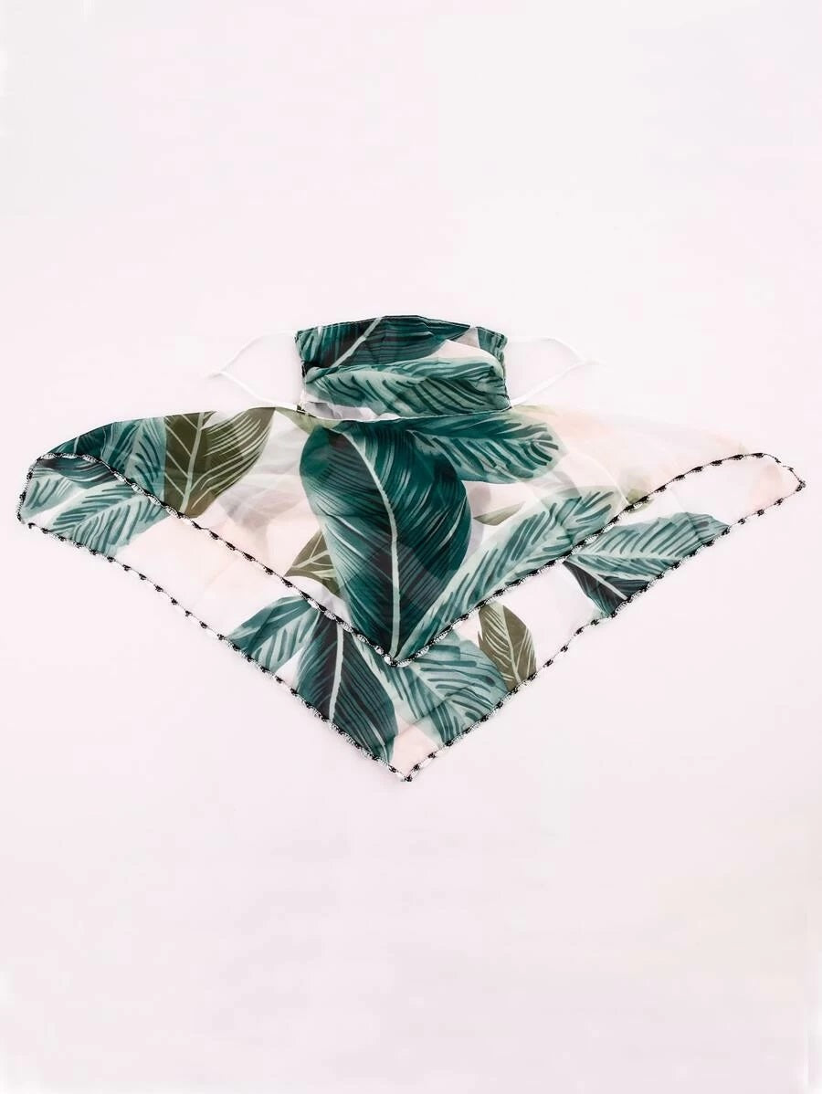 CM-FS409573 Women Tropical Pattern Silk Scarf Mask - Green