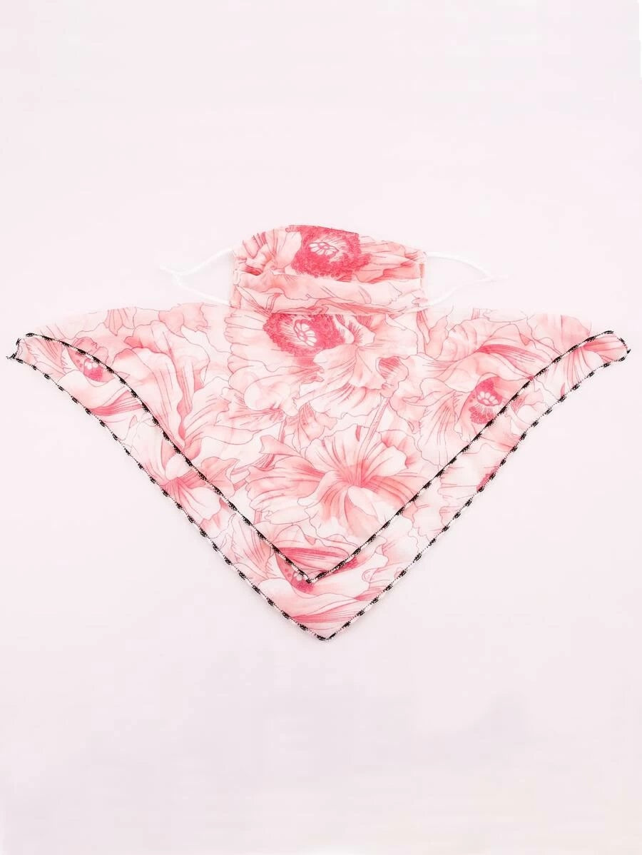 CM-FS409177 Women Floral Pattern Silk Scarf Mask - Pink