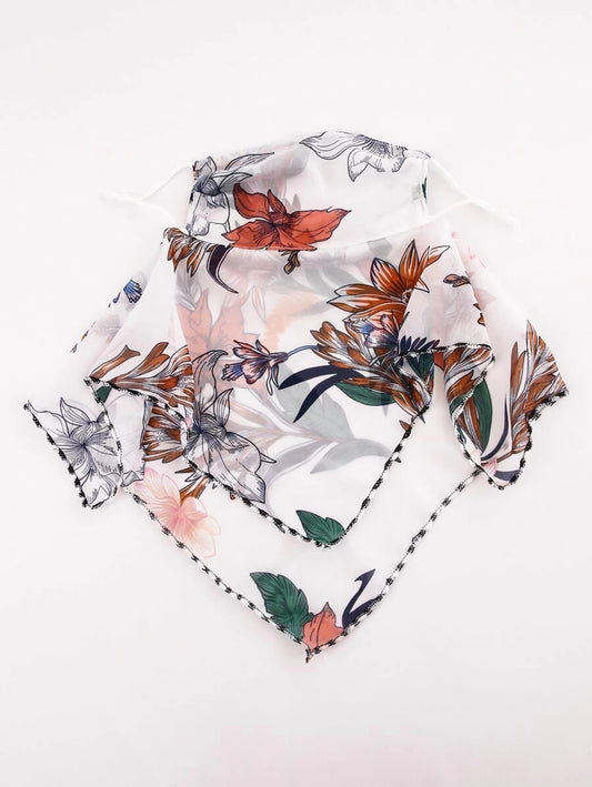 CM-FS409208 Women Floral Pattern Silk Scarf Mask