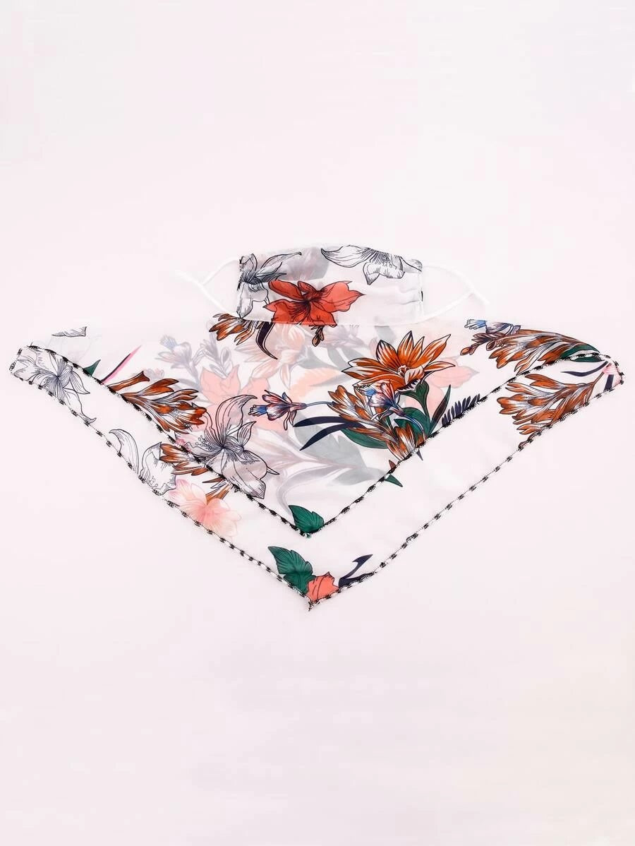CM-FS409208 Women Floral Pattern Silk Scarf Mask
