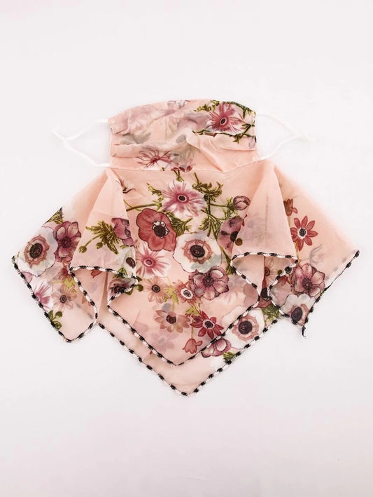 CM-FS409578 Women Floral Print Silk Scarf Mask - Pink