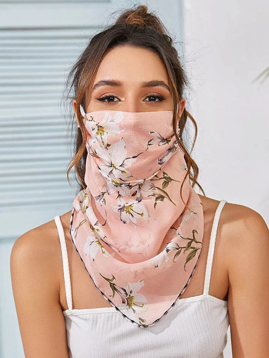 CM-FS325326 Women Floral Print Silk Scarf Mask