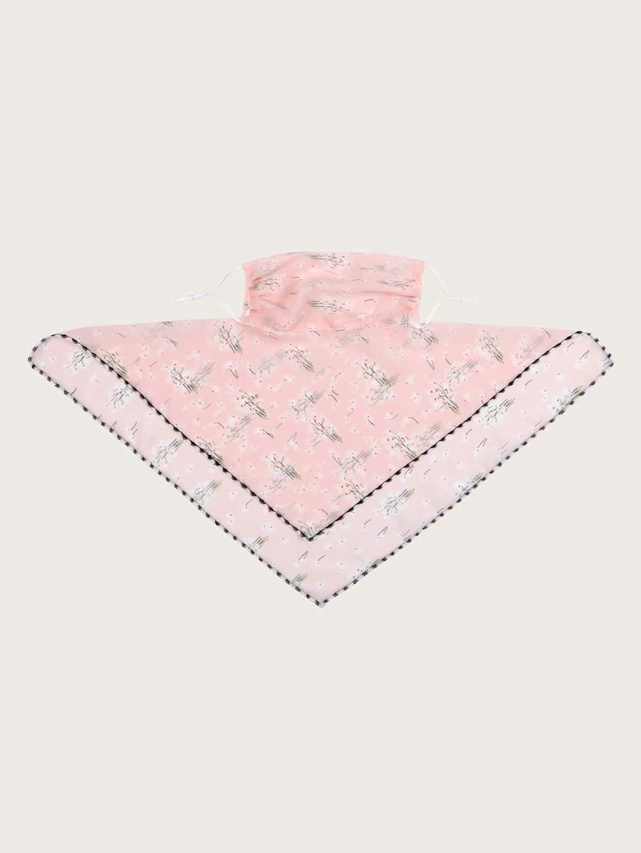 CM-FS325397 Women Floral Pattern Sunscreen Scarf Mask - Pink