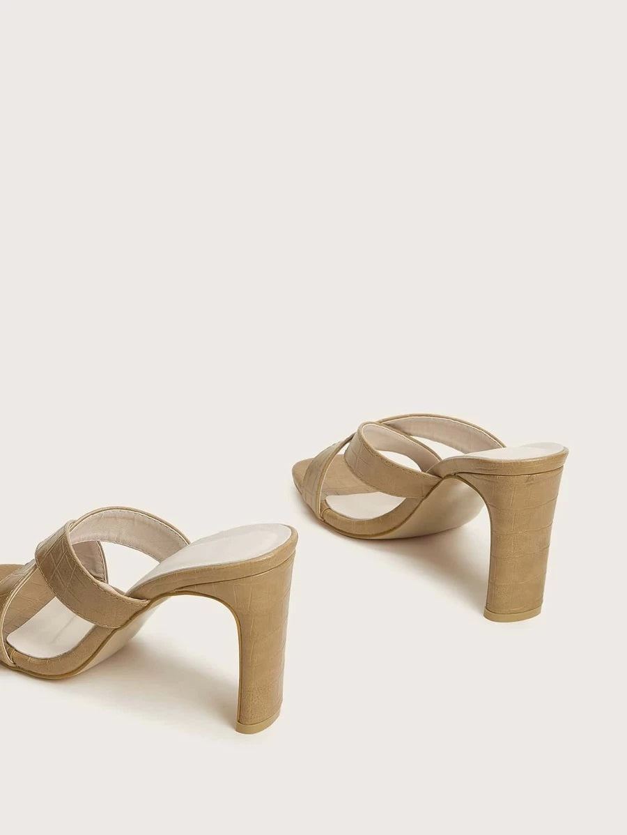CM-SHS416679 Women Casual Seoul Style Croc Embossed Criss Cross Heeled Mules