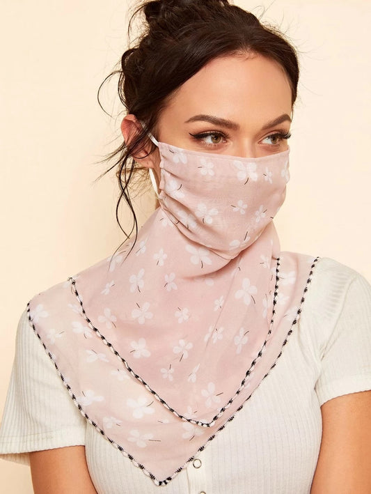 CM-FS325923 Women Floral Pattern Sunscreen Scarf Mask - Pink