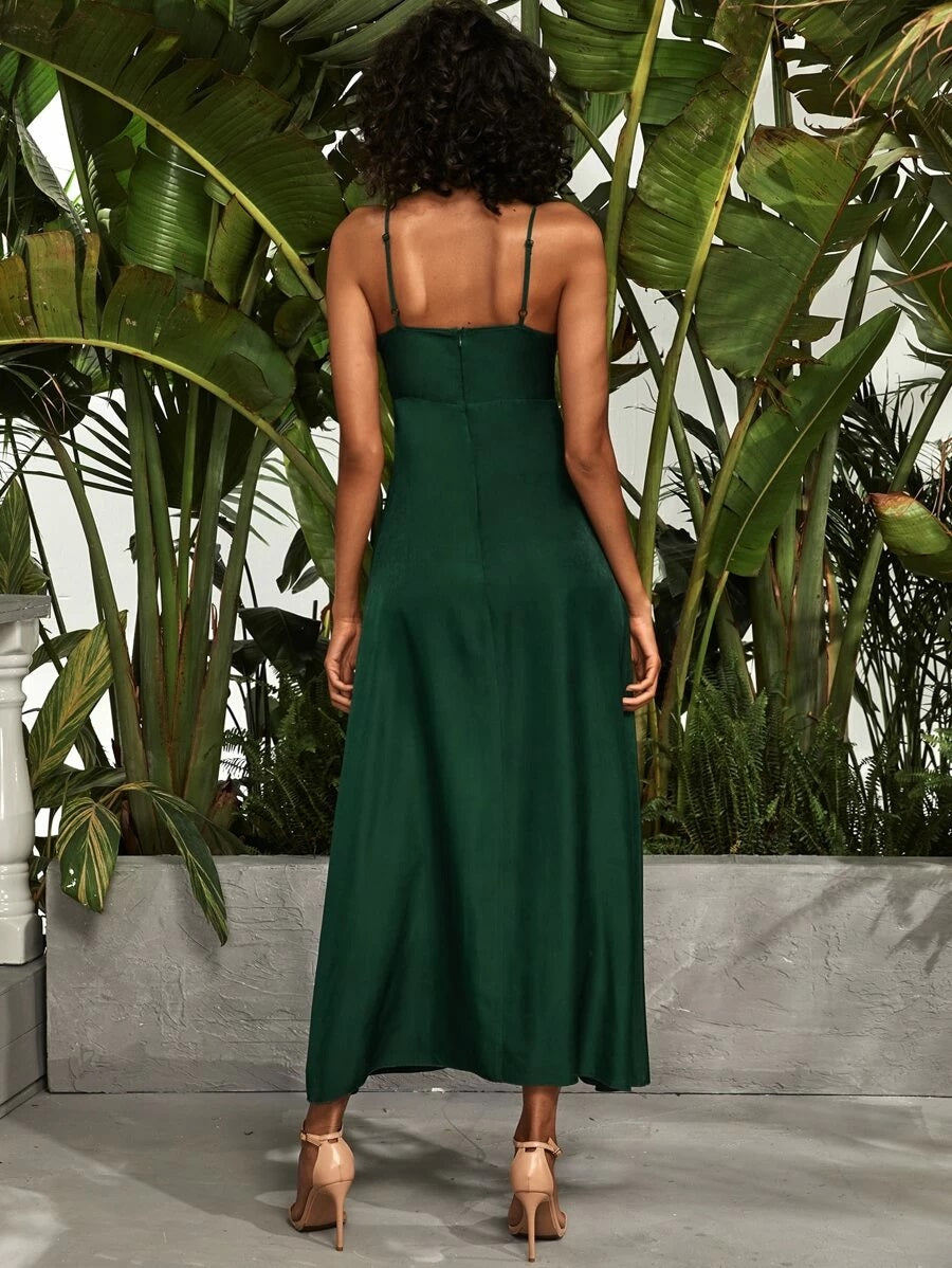 CM-DS330554 Women Elegant Seoul Style Sleeveless Ruched Front Peekaboo Cami Dress - Green