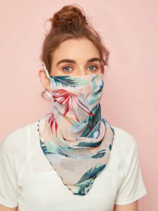 CM-FS420562 Women Tropical Print Sunscreen Scarf Mask