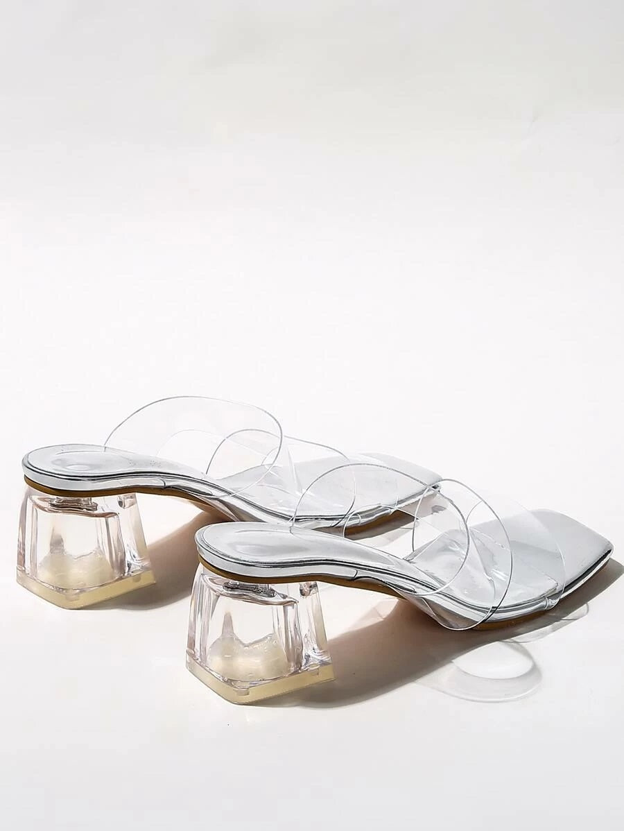 CM-SHS421380 Women Casual Seoul Style Clear Open Toe Chunky Heeled Mules
