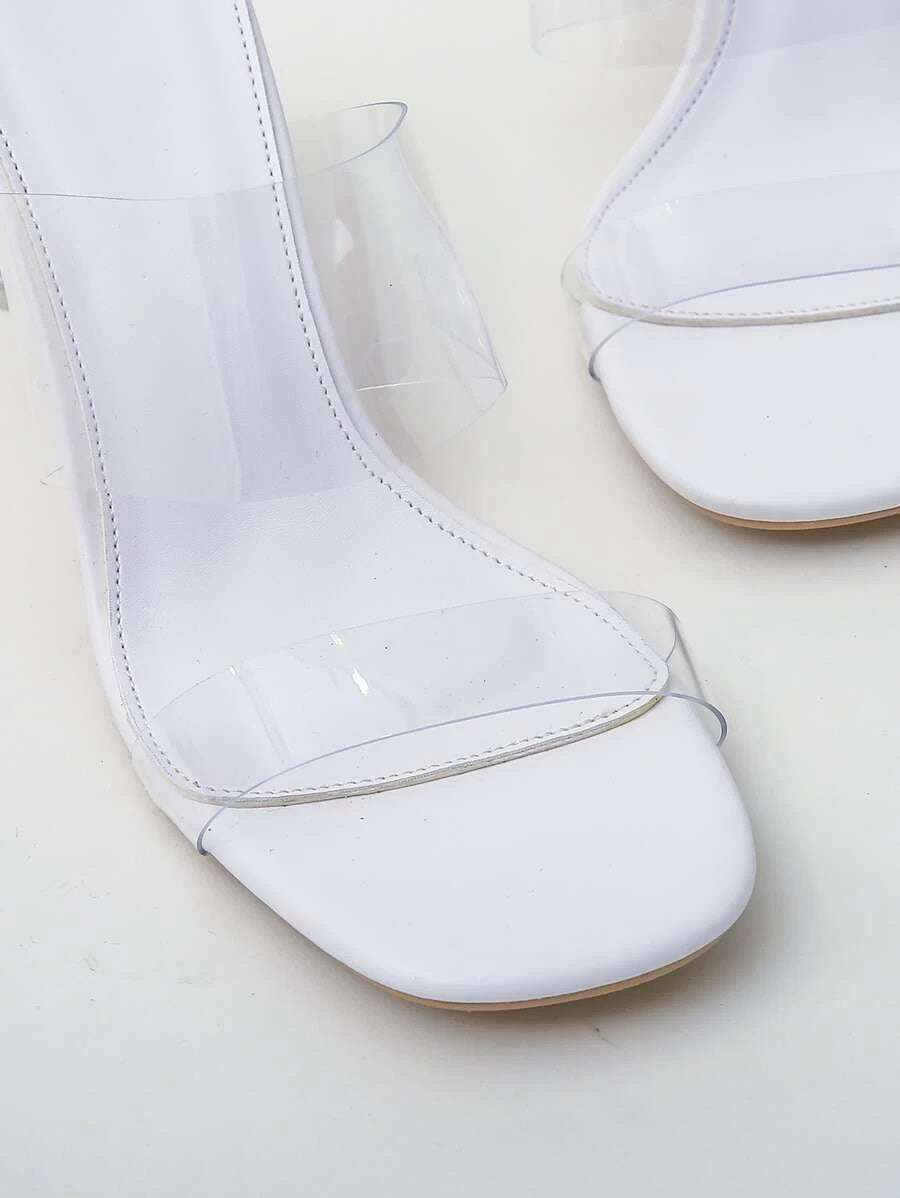 CM-SHS421585 Women Elegant Seoul Style Open Toe Clear Heeled Mules - White