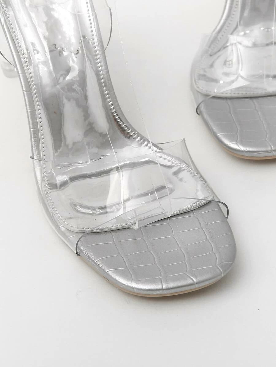 CM-SHS421820 Women Elegant Seoul Style Clear Ankle Strap Heels - Silver