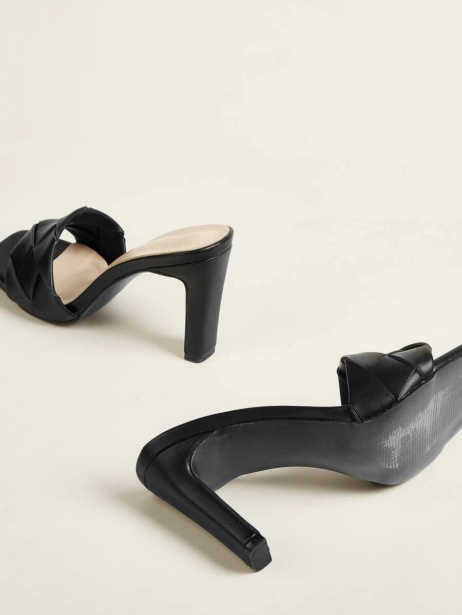 CM-SHS417984 Women Trendy Classic Style Braided Open Toe Heeled Mules - Black