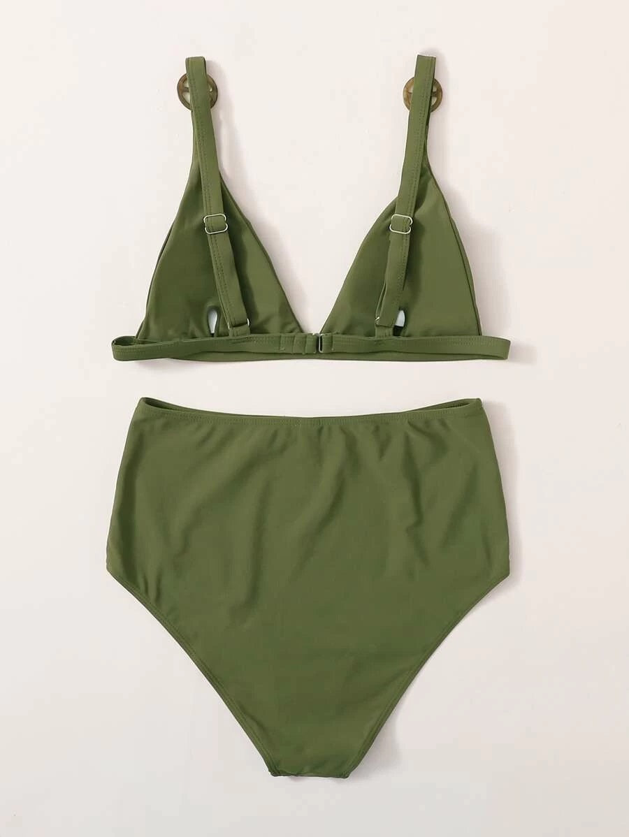 CM-SWS427866 Women Trendy Seoul Style Triangle High Waisted Bikini Swimsuit - Army Green