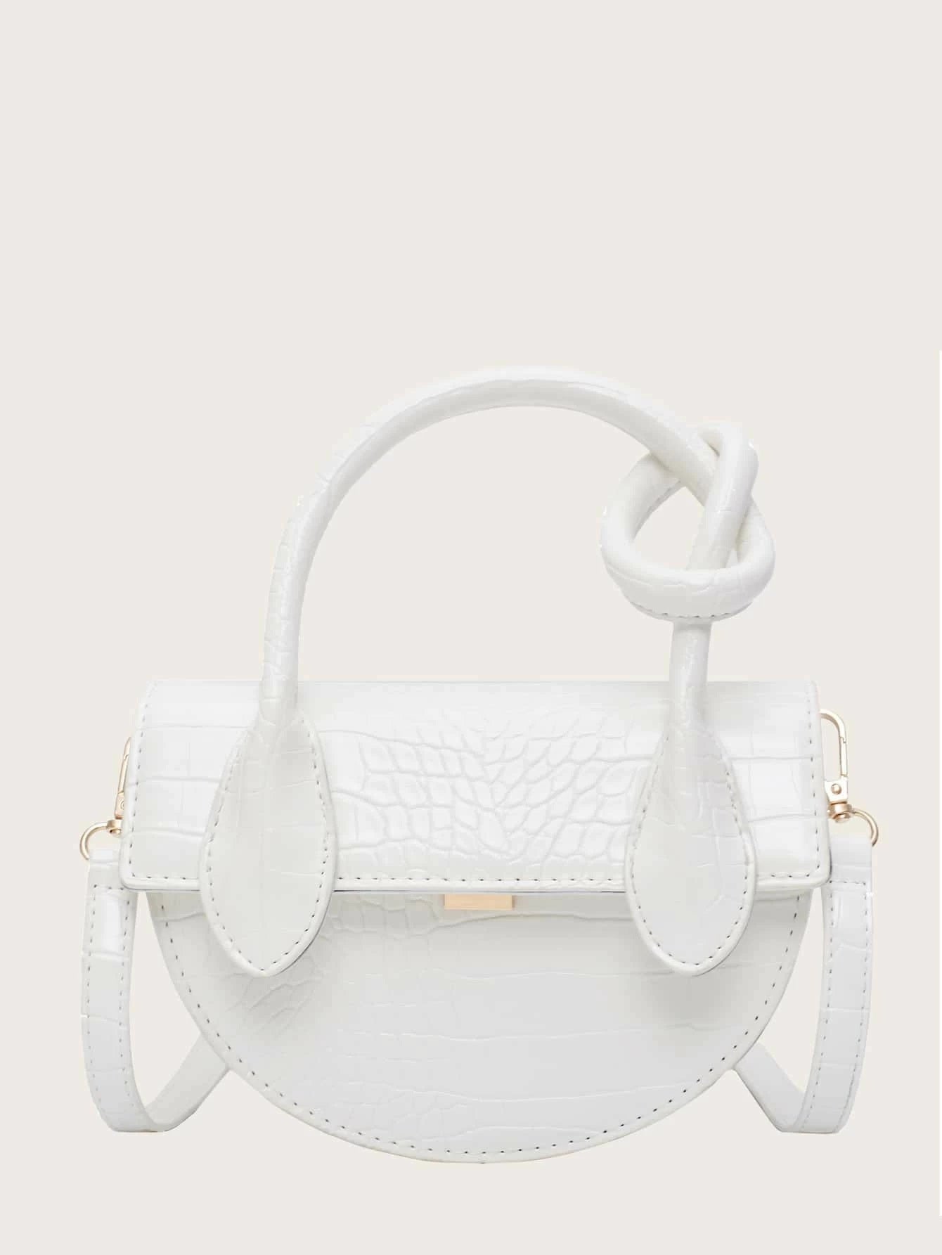 CM-BGS427951 Women Casual Seoul Style Semicircle Croc Embossed Satchel Bag - White