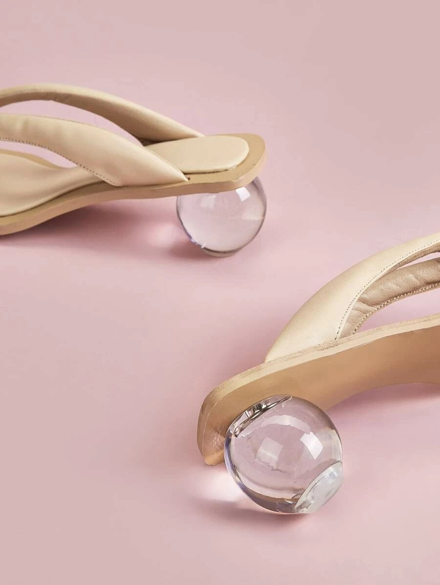 CM-SHS427863 Women Trendy Seoul Style Toe Post Chunky Heeled Mules - Beige