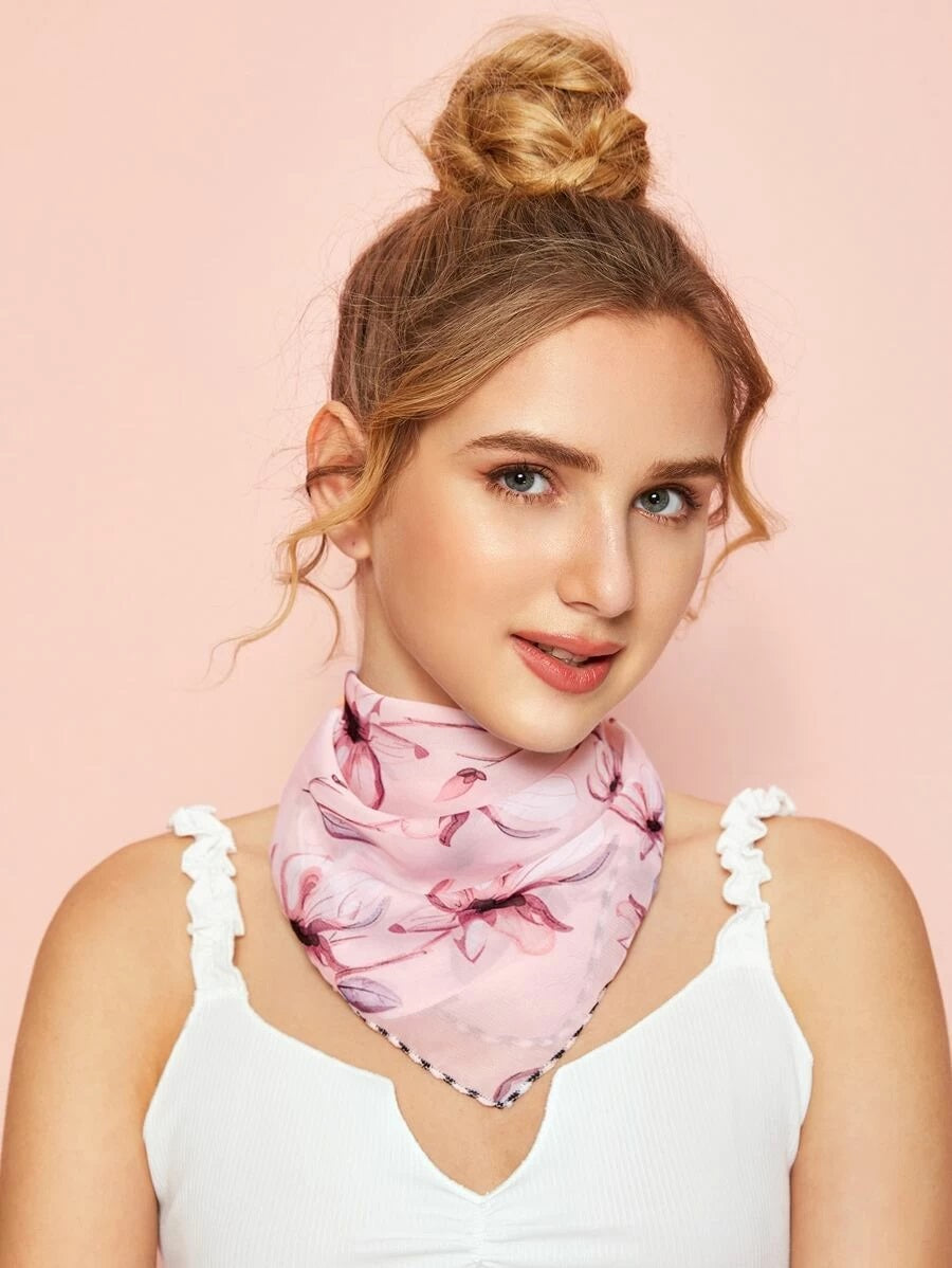 CM-FS421635 Women Floral Pattern Scarf Mask - Pink