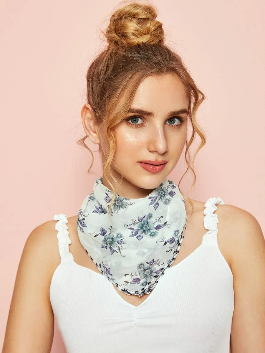 CM-FS421580 Women Floral Pattern Sunscreen Scarf Mask - White