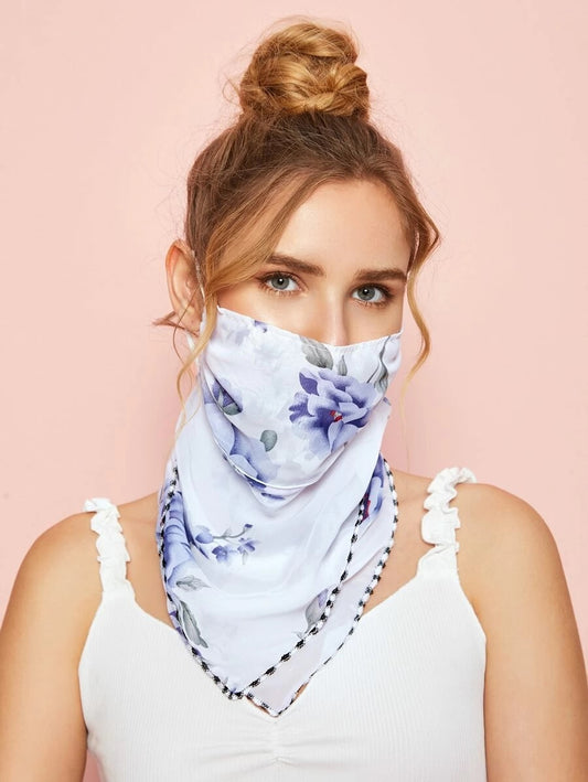 CM-FS421176 Women Floral Pattern Scarf Mask - Blue