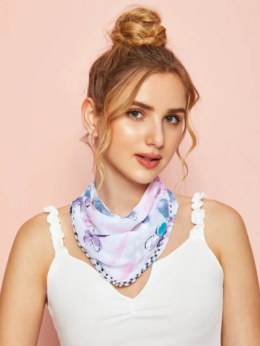 CM-FS421424 Women Floral Pattern Sunscreen Scarf Mask - Blue