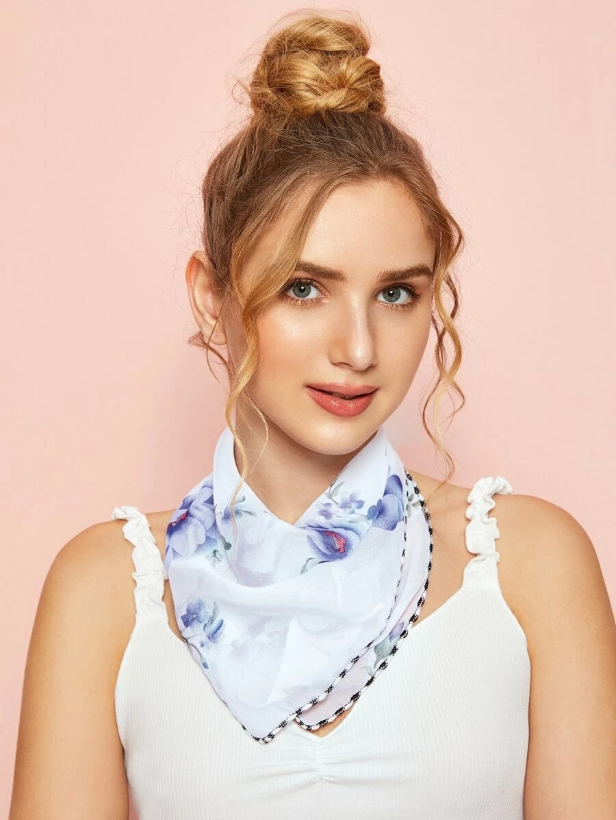 CM-FS421176 Women Floral Pattern Scarf Mask - Blue