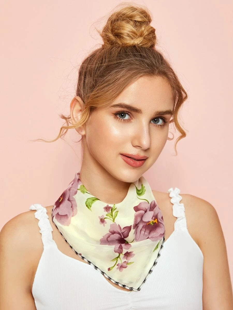 CM-FS421123 Women Floral Pattern Scarf Mask - Beige