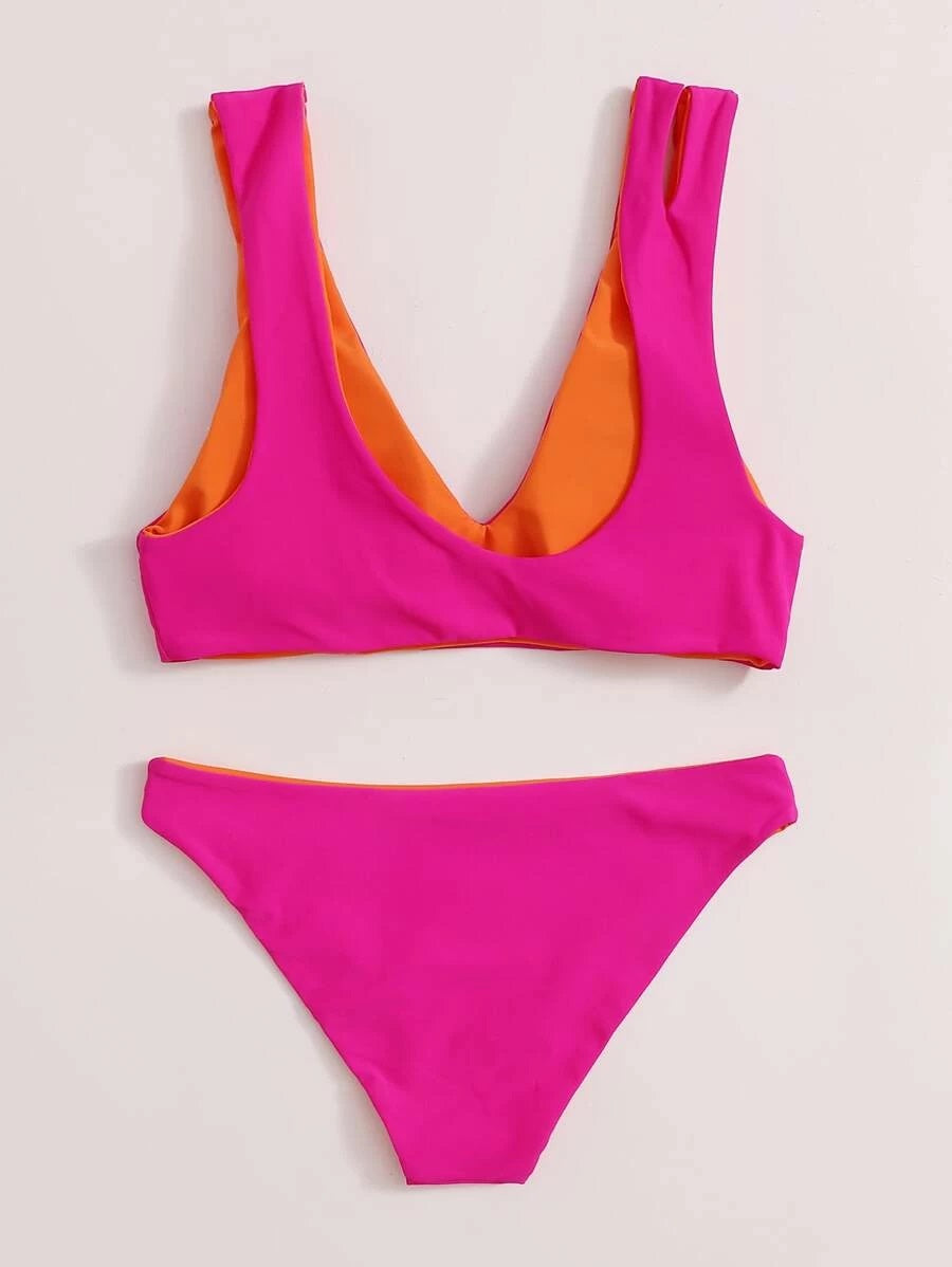 CM-SWS512462 Women Trendy Seoul Style Cut-Out Detail Bikini Swimsuit - Hot Pink