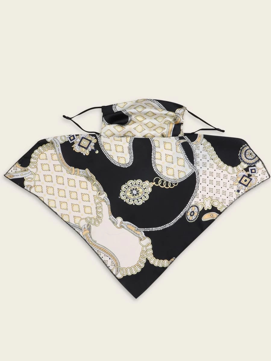 CM-FS427652 Women Chain Pattern Silk Scarf Mask