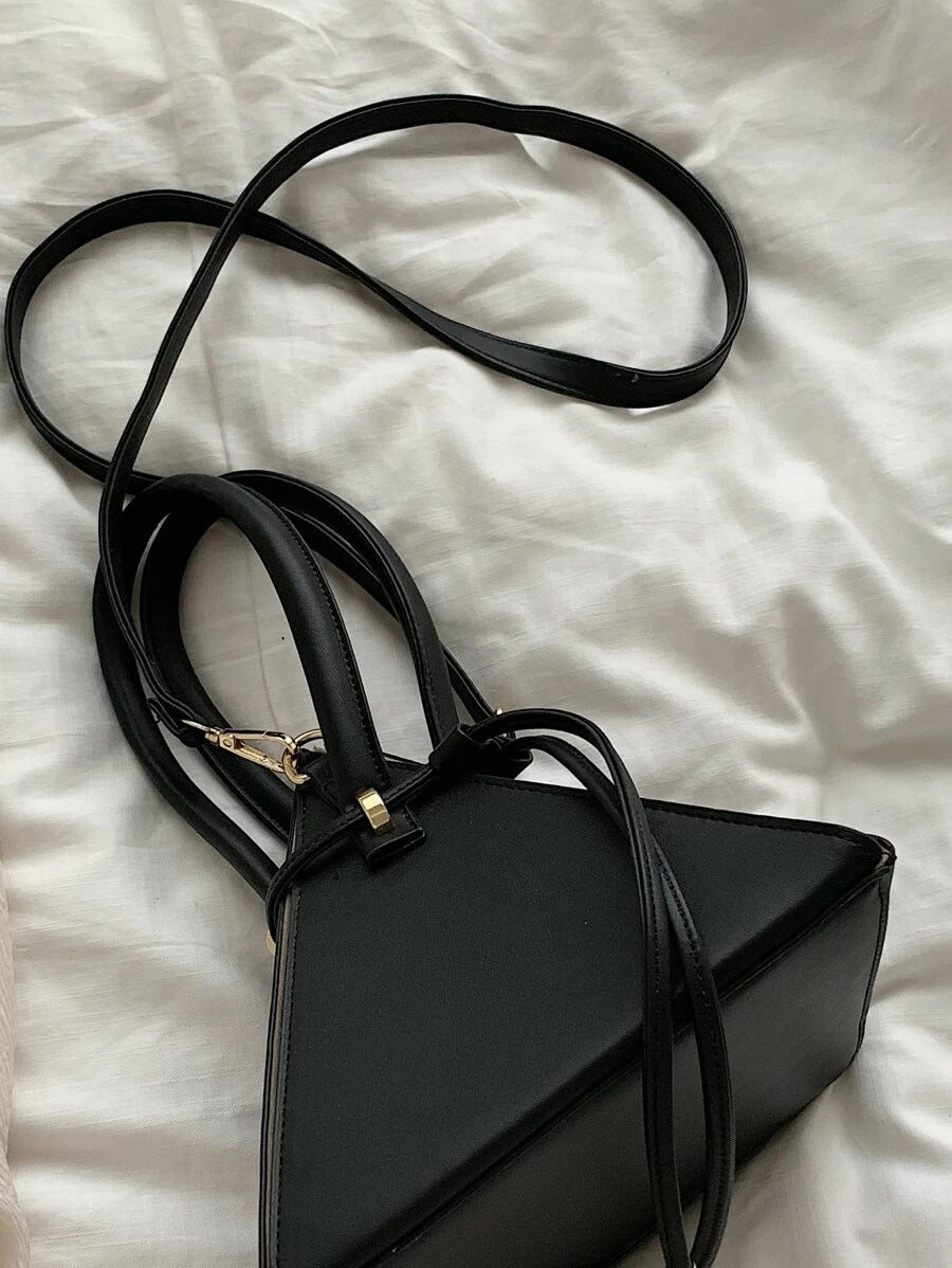 CM-BGS515435 Women Trendy Seoul Style Double Handle Pyramid Bag - Black